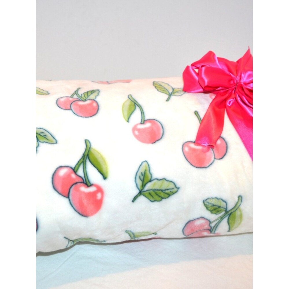 Blanket Throw Pink Cherries on White with Stems Rachel Zoe New without Tags